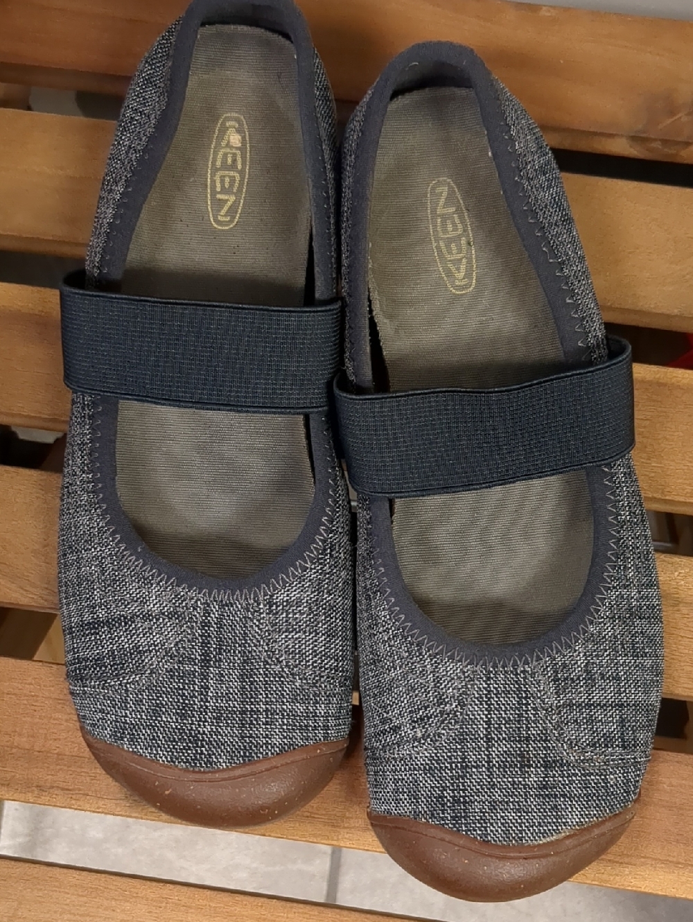 KEEN Navy and Brown Slip-On Mary Jane Flats